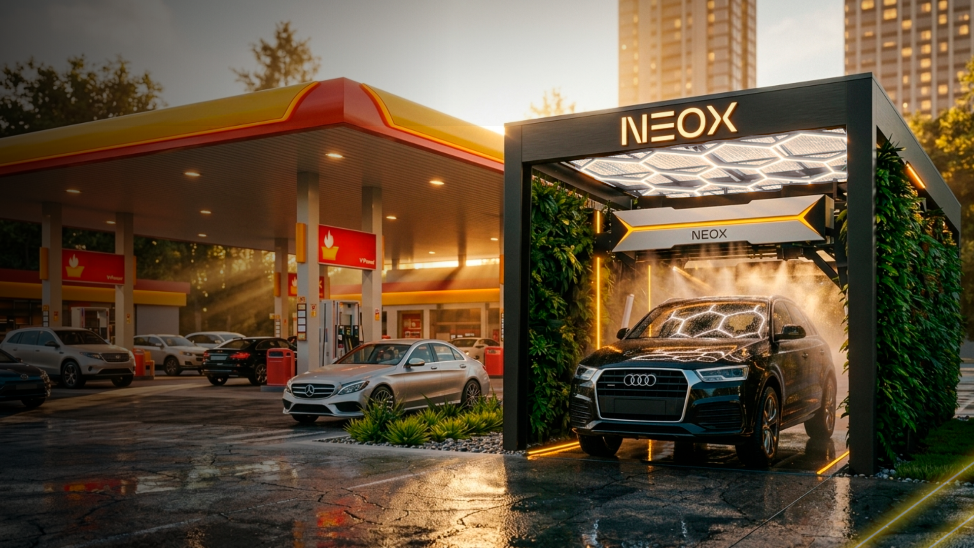 Posto de gasolina com sistema NEOX Smart Wash